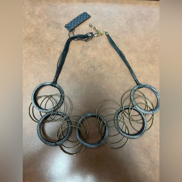 Black and Gold Hoop Necklace with earrings-Contemporary, statement piece - Picture 2 of 9